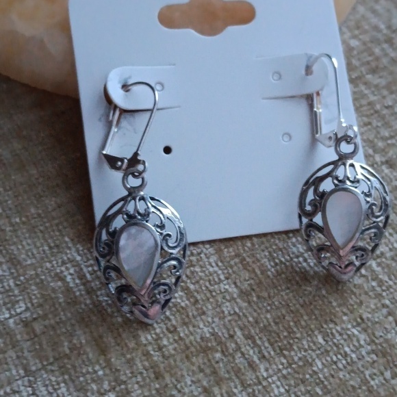 Mother of Pearl Sterling Silver Tear Drop Lever Back Earrings - Picture 7 of 9